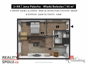 Prodej bytu 2+kk, Mladá Boleslav - Mladá Boleslav II, Jana Palacha, 45 m2