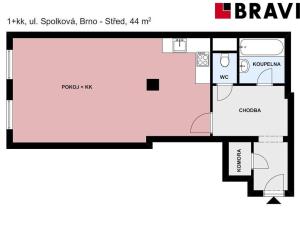 Pronájem bytu 1+kk, Brno, Spolková, 45 m2