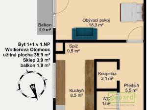 Pronájem bytu 1+1, Olomouc, Wolkerova, 39 m2