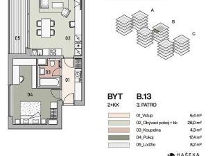 Prodej bytu 2+kk, Praha - Vysočany, Pod Krocínkou, 59 m2