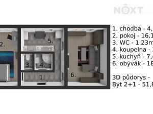 Prodej bytu 2+1, Rousínov, Polní, 51 m2