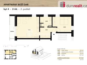 Prodej bytu 2+kk, Boží Dar, 65 m2