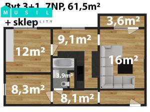 Pronájem bytu 3+1, Olomouc - Holice, Náves Svobody, 62 m2