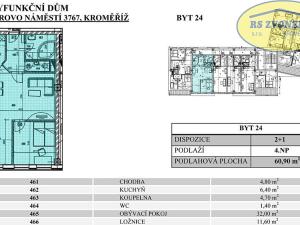 Pronájem bytu 2+kk, Kroměříž, Riegrovo náměstí, 61 m2