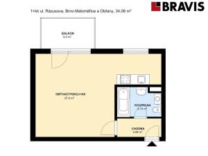 Pronájem bytu 1+kk, Brno - Maloměřice, Rázusova, 39 m2