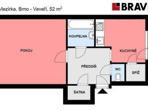 Pronájem bytu 1+1, Brno, Mezírka, 52 m2