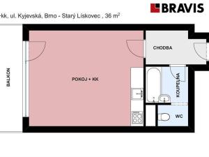 Pronájem bytu 1+kk, Brno, Kyjevská, 36 m2