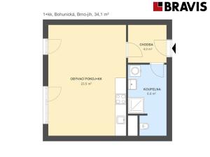 Pronájem bytu 1+kk, Brno - Horní Heršpice, Bohunická, 35 m2