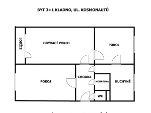 Prodej bytu 3+1, Kladno, Kosmonautů, 72 m2