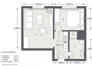 Pronájem bytu 2+kk, Hradec Králové - Nový Hradec Králové, Fričova, 35 m2