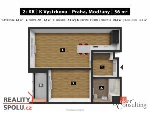 Pronájem bytu 2+kk, Praha - Modřany, K Vystrkovu, 51 m2