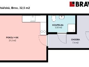 Pronájem bytu 1+kk, Brno, Rybářská, 32 m2