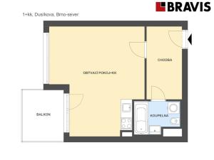 Pronájem bytu 1+kk, Brno - Lesná, Dusíkova, 38 m2