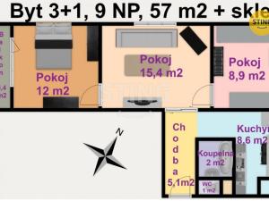 Pronájem bytu 3+1, Hodonín, Družstevní čtvrť, 55 m2