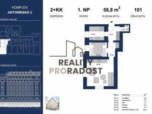 Pronájem bytu 2+kk, Brno, Antonínská, 59 m2