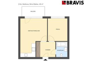 Pronájem bytu 2+kk, Brno - Slatina, Bučkova, 49 m2