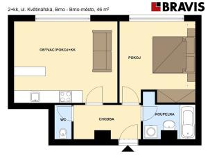 Pronájem bytu 2+kk, Brno, Květinářská, 46 m2