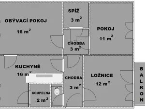 Prodej bytu 3+1, Otrokovice, Hlavní, 66 m2