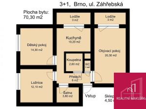 Prodej bytu 3+1, Brno, Záhřebská, 74 m2