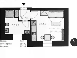 Prodej bytu 1+kk, Praha - Krč, Budějovická, 22 m2