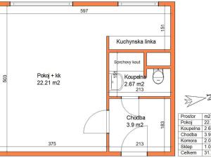 Pronájem bytu 1+kk, Pardubice - Zelené Předměstí, K Polabinám, 32 m2