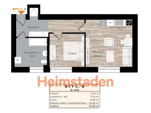 Pronájem bytu 2+kk, Ostrava - Kunčičky, Výhradní, 46 m2