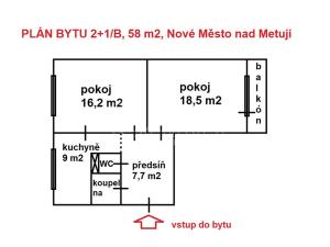 Prodej bytu 2+1, Nové Město nad Metují, Nad Stadionem, 55 m2