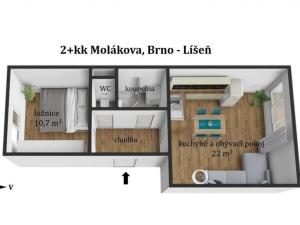 Pronájem bytu 2+kk, Brno, Molákova, 40 m2