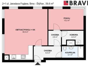Pronájem bytu 2+kk, Brno - Štýřice, Jaroslava Foglara, 60 m2