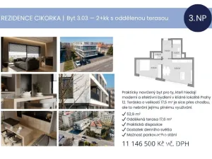 Prodej bytu 2+kk, Praha - Modřany, Na Cikorce, 52 m2