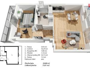 Pronájem bytu 2+kk, Praha - Třeboradice, Špeciánova, 60 m2