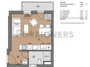 Pronájem bytu 1+kk, Brno, Vlhká, 27 m2