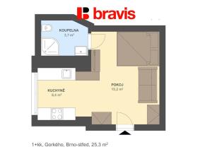 Pronájem bytu 1+kk, Brno - Veveří, Gorkého, 25 m2