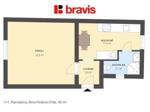 Pronájem bytu 1+1, Brno - Královo Pole, Ramešova, 40 m2
