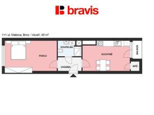 Pronájem bytu 1+1, Brno - Veveří, Mášova, 45 m2