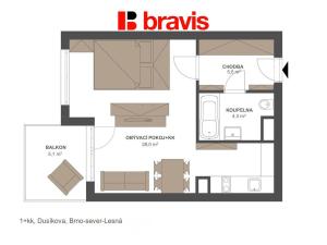 Prodej bytu 1+kk, Brno - Lesná, Dusíkova, 38 m2