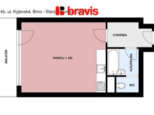 Pronájem bytu 1+kk, Brno - Starý Lískovec, Kyjevská, 36 m2