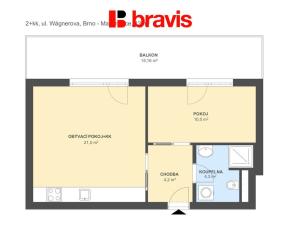 Pronájem bytu 2+kk, Brno - Maloměřice, Wágnerova, 56 m2