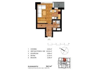 Prodej bytu 1+kk, Jinočany, Emy Destinové, 37 m2