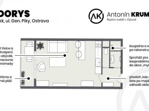 Pronájem bytu 1+kk, Ostrava - Moravská Ostrava, Gen. Píky, 28 m2