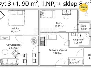 Prodej bytu 3+1, Pardubice, Jana Palacha, 98 m2