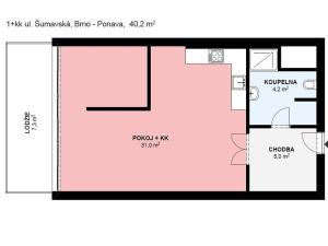 Pronájem bytu 1+kk, Brno - Ponava, Šumavská, 40 m2