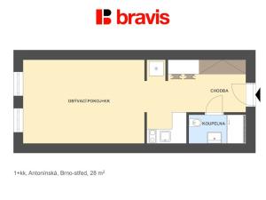 Pronájem bytu 1+kk, Brno - Veveří, Antonínská, 28 m2