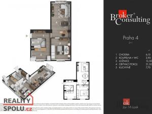 Pronájem bytu 2+1, Praha - Michle, Jihlavská, 54 m2