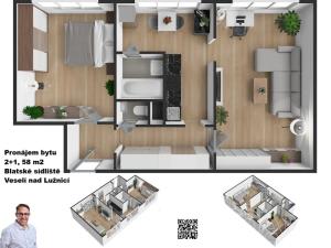 Pronájem bytu 2+1, Veselí nad Lužnicí, Blatské sídliště, 58 m2