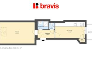 Pronájem bytu 1+1, Brno - Veveří, Jana Uhra, 37 m2