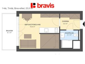 Pronájem bytu 1+kk, Brno - Trnitá, Trnitá, 27 m2