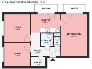 Prodej bytu 3+1, Brno, Zborovská, 75 m2