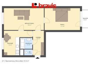 Pronájem bytu 2+1, Brno - Pisárky, Neumannova, 55 m2