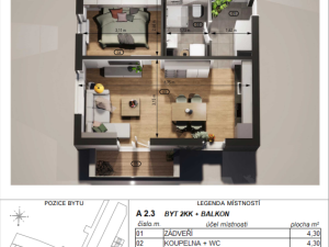 Prodej bytu 2+kk, Dačice - Dačice V, U Stadionu, 40 m2